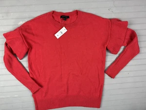 Ann Taylor Gr. M Damen Pullover Rot Langarm Rüschen Schulter Rundhals Gerippt - Bild 1 von 5