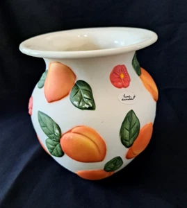 Claire Burke Summer Peach Bisque Vase Hand Decorated Pottery - Picture 1 of 9