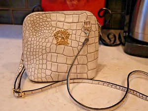 Pratesi Firenze italienische Leder Umhängetasche Kroko-Muster Handarbeit taupe 8x7x3" - Bild 1 von 8