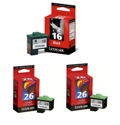 Genuine LEXMARK 16 Black + 2x 26 Colour Ink Cartridges - Set of 3 -FREE DELIVERY - Image 1 of 2
