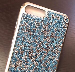For iPhone 7+ / 8+ PLUS - BLUE CRYSTAL DIAMOND BLING STUDS HARD TPU RUBBER CASE