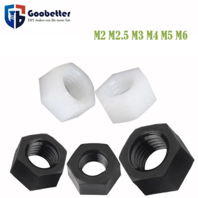 M2 M 2.5 M3 M4 M5 M6 Sechskantmuttern Weiß/Schwarz Kunststoff Sechskant Mutter - Bild 1 von 4