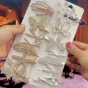 Hair Clips Crystal Water Drop Snowflake Butterfly Rhinestone Headwear Fashion - Picture 1 of 43
