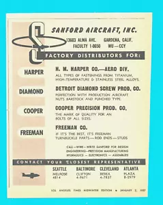 Sanford Aircraft electronics engineering 1957 vintage PRINT AD Gardena Calif. - Picture 1 of 3