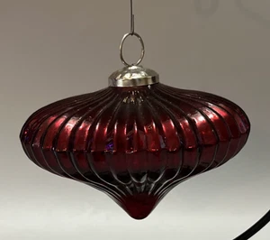 Ornamento vintage stile Kugel vetro a coste pesante a forma di cipolla rosso rubino 5" - Foto 1 di 6