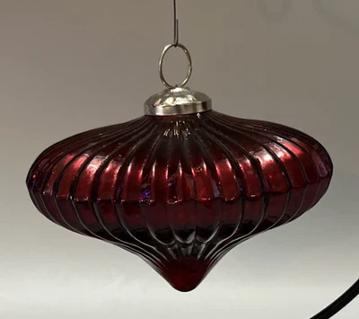 "Adorno vintage estilo bola vidrio acanalado pesado en forma de cebolla rojo rubí 5""" Foto 1 de 4