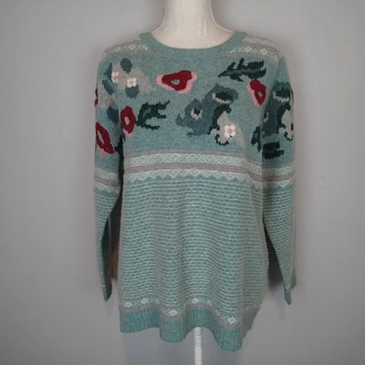 Suéter botânico Sundance Bold, lã verde água bl bordado, arte floral aconchegante - Imagem 1 de 4