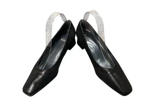 Stuart Weitzman Pumps Size 9 1/2 B Black Impala Leather Flared Block Heels Snake - Picture 1 of 4