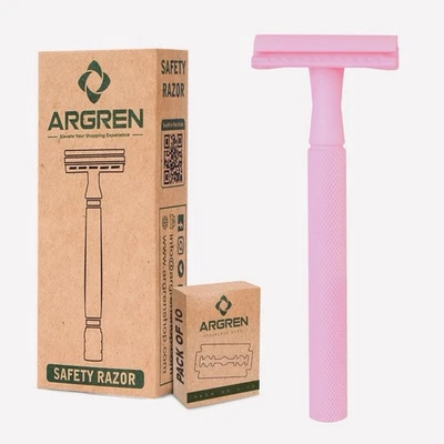ARGREN Double Edge Safety Razor , Reusable stainless steel Razor, 10 cartridges include