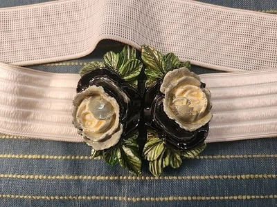 Esclusivaper Lawrence Bentley Blk Wht Flowers clasp Belt Italy Disco Yacht  - Image 1 of 4