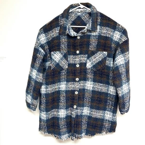 Vtg White Birch Plaid Woven Wool Jacket Shacket Fringe Bottom 2X Multicolor West - Picture 1 of 9