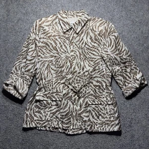 Chaqueta con botones ligera transparente con estampado de cebra Alfred Dunner para mujer talla 12 - Imagen 1 de 11