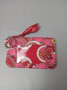 Vera Bradley Rosa Rot Mehrfarbig Paisley Ausweis Münze Kleingeld Geldbörse Portemonnaie - Bild 1 von 6