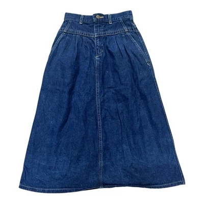 复古 90 年代 Lee 牛仔长 A 字裙女式 5 码蓝色高腰 Modest — 第 1/4 张图片