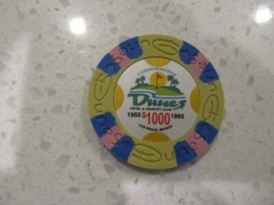 $1000 Dunes Hotel Country Club Casino + FREE Mystery Las Vegas Bonus Poker Chip - Image 1 of 3