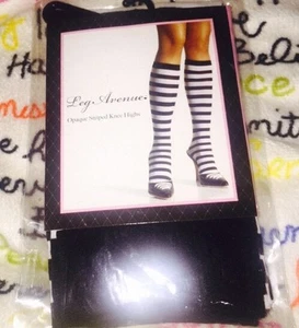Leg Avenue Black And White Opaque Striped Knee Highs - Picture 1 of 1