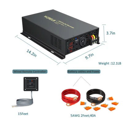 2500W Pure Sine Wave Inverter 24V DC to AC 240V Power Converter Car Home Remote - image 1 of 4