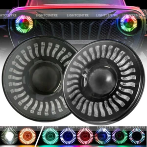 Pair RGB 7'' 6D Halo LED Headlights DRL Lights Combo Fit Jeep Wrangler JK TJ LJ - Picture 1 of 11