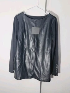 NEW Marc New York Andrew Marc Women's Black Faux Leather Front, Top Size M - Picture 1 of 8