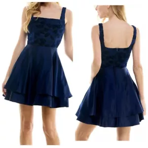 Vestido City Studio Juniors Talla 13/14 Cuello Cuadrado Encaje Sin Mangas Azul Marino - Imagen 1 de 12