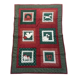 Vintage Handmade Christmas Cotton Quilt Throw~42x58”~Dove Geese Wreath~1970’s - Picture 1 of 10