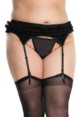 La Petite Black ruffled garter belt & Stockings One Size fits most Style 1014 - Image 1 of 3