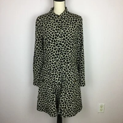 Vestido Camisa DKNY Seda Linha A Tamanho 10 Feminino Preto Marfim Manga Longa Plissado Forrado - Imagem 1 de 4