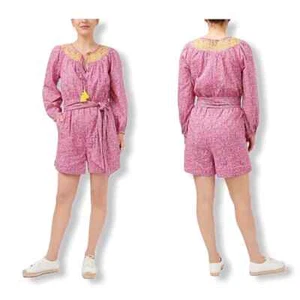 J Crew 16 Cotton Pink Vines Print Short Romper Embroidery Pocket Lined NWT $128 - Picture 1 of 12