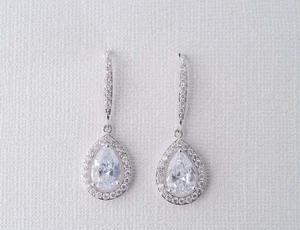Engagement Hoop Earrings 2.50 Ct Pear Cut Diamond Simulated 14K White Gold Over - Picture 1 of 6