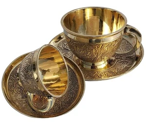 Solid Brass Tea Cup and Saucer set of 2 - Picture 1 of 4