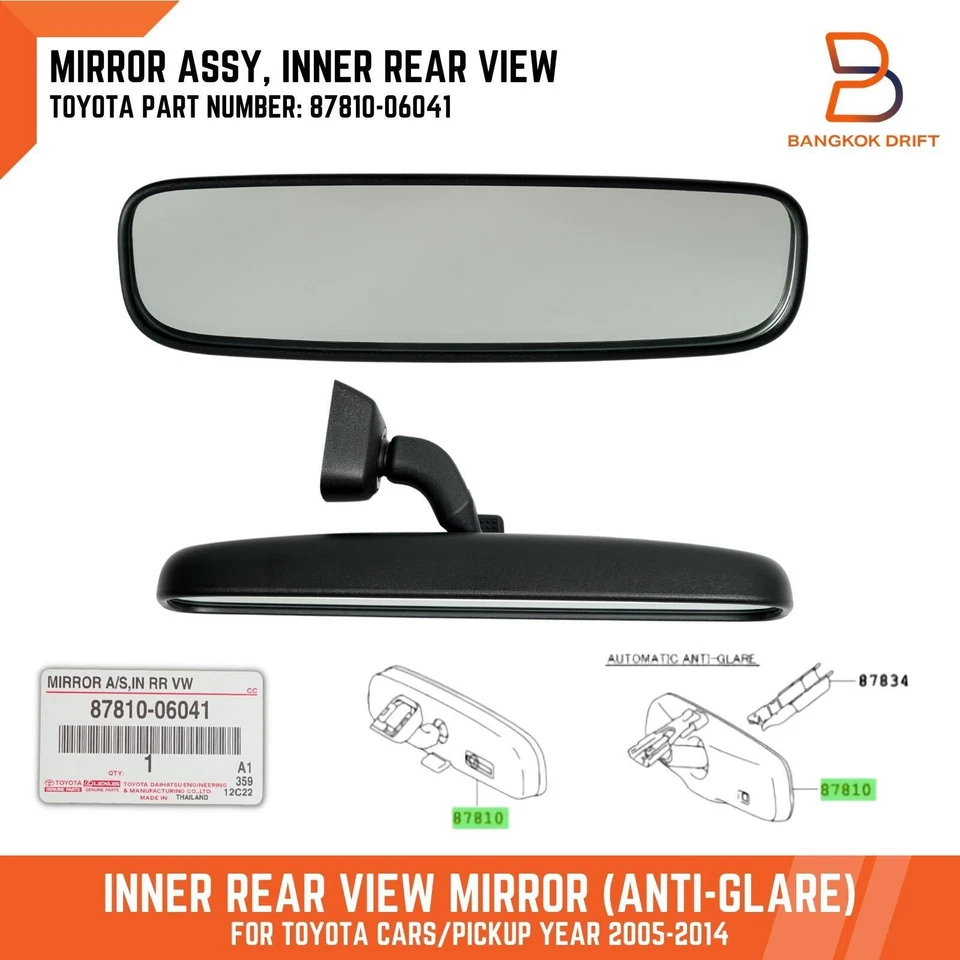 87810-06041 INTERIOR INNER REAR VIEW MIRROR FOR TOYOTA YARIS CAMRY HILUX COROLLA - Image 1 of 4