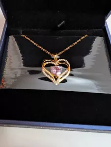 Gold Plated Sterling Silver Heart Birthstone Necklace - October - Picture 1 of 2
