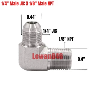 Hydraulic 37° Flare To 90° Pipe Adapter 1/4" Male JIC(7/16"-20) X 1/8" Male NPT - Picture 1 of 1