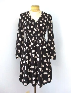 Maeve Anthropologie schwarz beige Herzen Bauernkleid gesmoktes Mieder Taschen XS - Bild 1 von 7