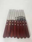 Walco Steak Knives Wooden Handle Serrated Knife Set 8 New No Box Red Wood Round