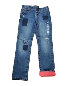 New Gap Kids Girls Winter Medium Wash Fleece Lined Patchwork Denim Jeans Sz 10 - Picture 1 of 8
