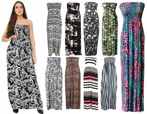 New Women Ladies Plus Size Printed Sheering Boob Tube Stretch Maxi Dress (8-22) - Picture 1 of 11