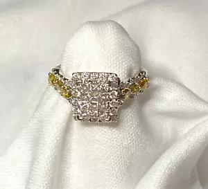 Vintage Yellow and White Diamond 14kt White Gold Kallati Ring Size 6 1/4 6.25 - Picture 1 of 24