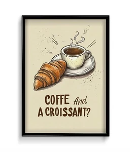 Coffee and a croissant Wall Poster - Vintage Kitchen Poster- Home Decor Poster - Picture 1 of 8