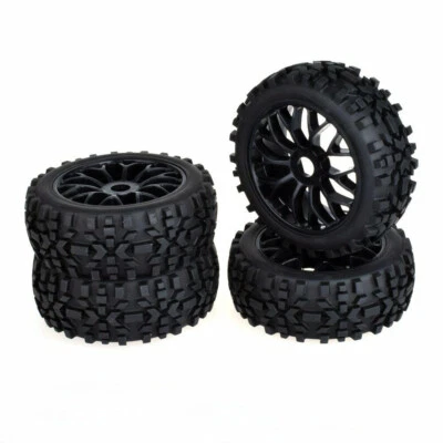 4PCS 1/8 RC Rubber Tires Wheels Rims For Hex 17mm For 1:8 RC On-Road Buggy Car - Image 1 of 4