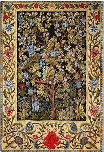 Tree of Life William Morris Black Ornament Mille Fleur Wall Tapestry 28"x42" - Picture 1 of 6