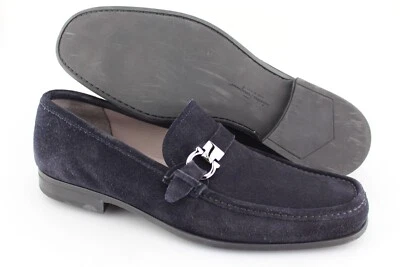 Men's SALVATORE FERRAGAMO 'Adam' Dark Navy Blue Suede Loafers Size US 11.5 - E - Image 1 of 4