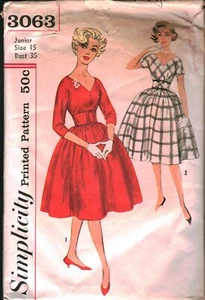 3063 Vintage Simplicity Sewing Pattern Juniors 1960s One Piece Dress V Neckline - Picture 1 of 2