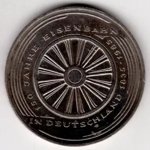 1985 GERMANY 5 MARK 150 ANNIVERSARY RAILROAD WORLD COIN NICE! - Picture 1 of 2
