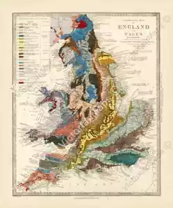 antique geological map England Wales R Murchison 1842 British geology art poster - Picture 1 of 7