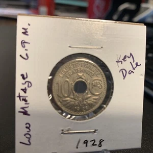 1928 France 10 Centimes Key Date Rare, Low mintage, high grade coin. - Picture 1 of 2