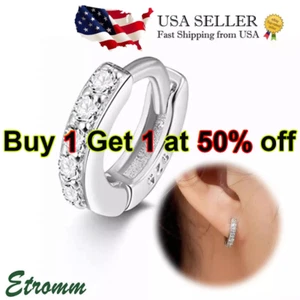 Grils 925 Sterling Silver CZ Small Earrings Cubic Huggie Hoop Men Women Jewelry - Picture 1 of 12