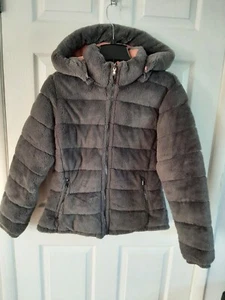 Girl's L Love Me Now Reversible Faux Fur Puffer Hooded Full Zip Jacket - Picture 1 of 9