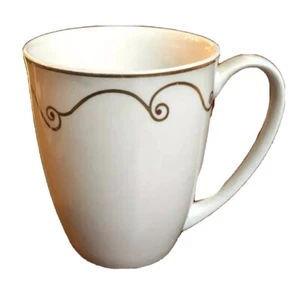 Pier 1 Holiday Scroll Mug White Porcelain Gold Scroll Red Ball 4 1/8" Tall - Picture 1 of 7