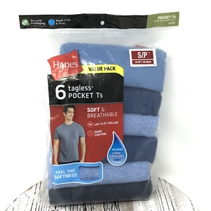 HANES Mens 6 Pack TAGLESS Pocket T Shirts Wicking Soft Fresh IQ Small 34"-36" - Picture 1 of 9